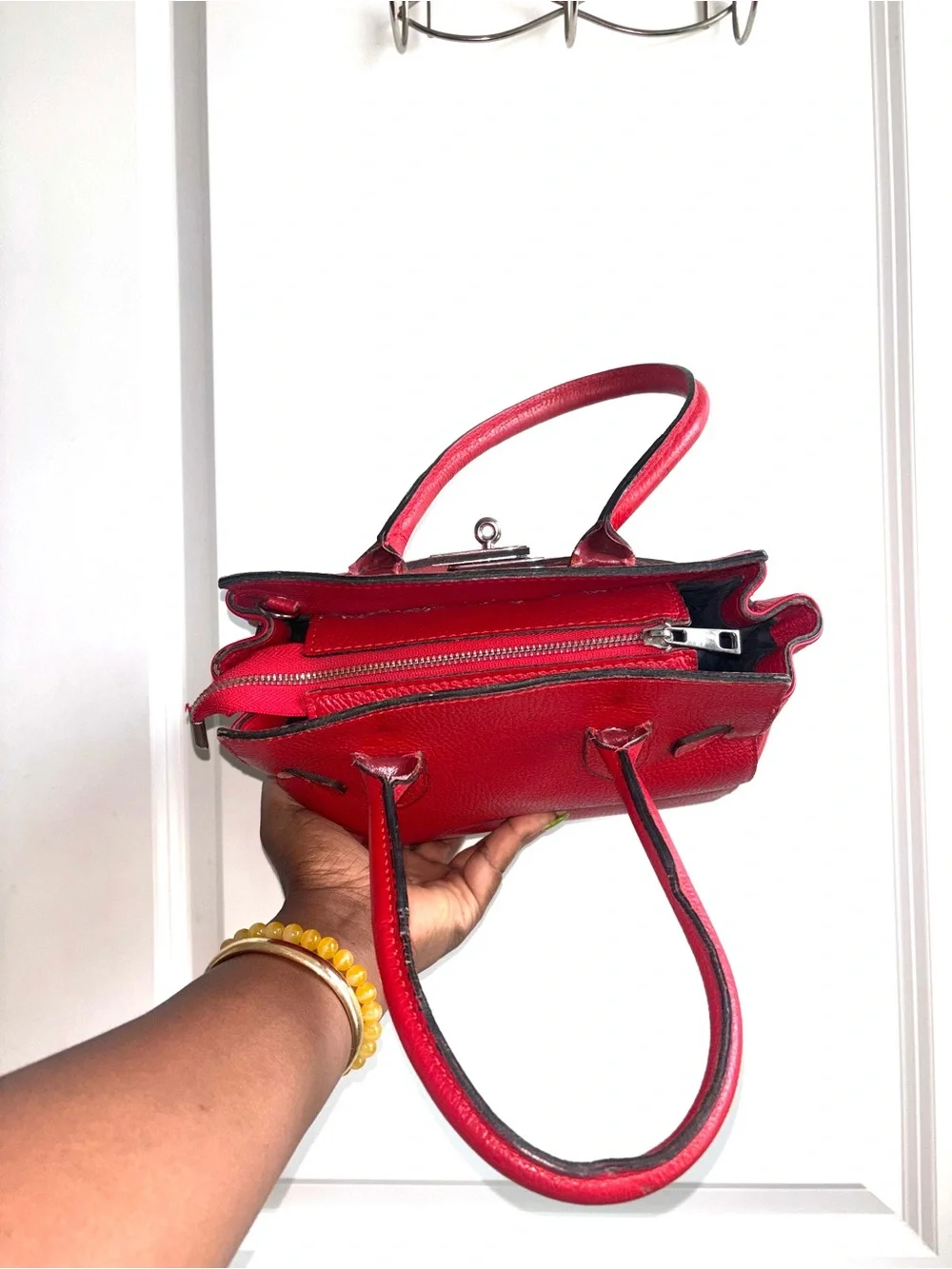 Sofia Cardoni Red Pebbled Leather Top-Handle Tote